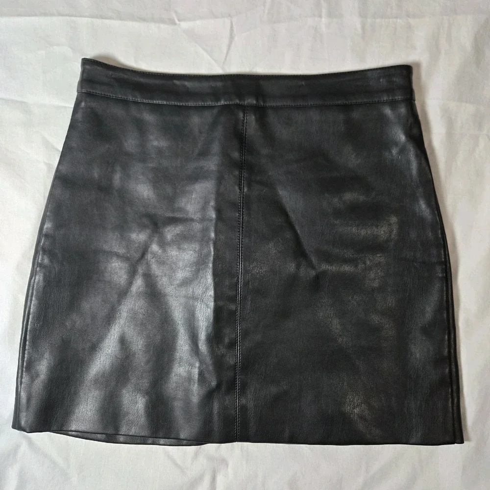 Double Zero Women Black Faux‎ Leather Skirt S